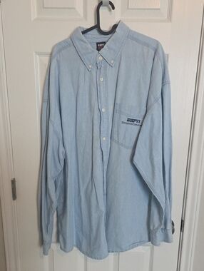 Light Blue Denim ESPN Button-Down Men's Shirt XXL